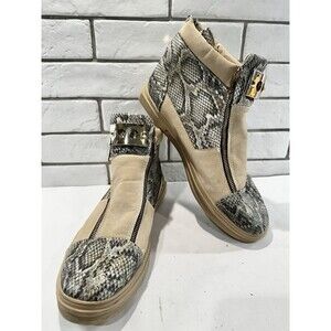 FI-2210 Tan Snake Leather Zip up High top Gold Accents Encore by Fiesso